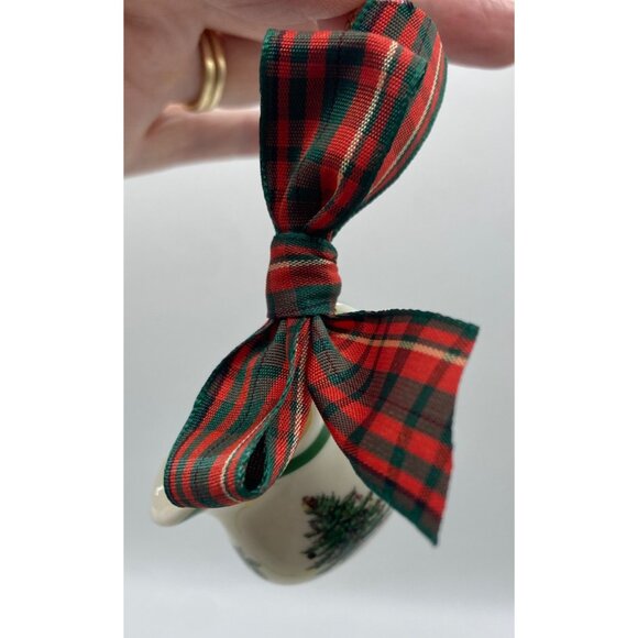 Spode Miniature Christmas Tree Pitcher Ornament W/ Plaid Bow & Gold Hanging Stri - Picture 3 of 11
